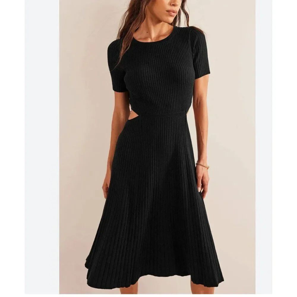 Boden Womens Midi Cut Out sweater Dress UK 10 US 6 Black Ribbed D0545 NWT